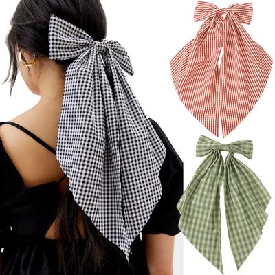Large Bow Barrettes Women Summer Korean Hairpin Plaid Sweet Hair Clip Headwear Girls Ponytail Hair Clips Hair Accessories