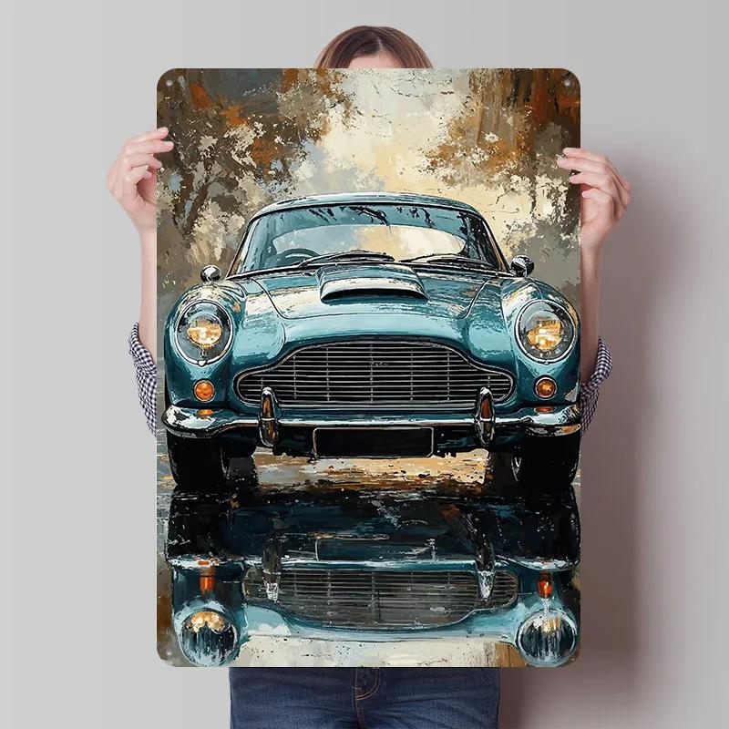 Classic Car Reflection Tinplate Poster Customized Wall Art Vintage Metal Signs Retro Tin Plaque for Gaming Room Decoration Cozy
