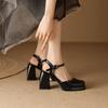 New Square Head Roman Sandals Summer Women's High-heeled Sandals Patent Leather Large-size Shoes Casual Women's Shoes Thick-soled Waterproof Table