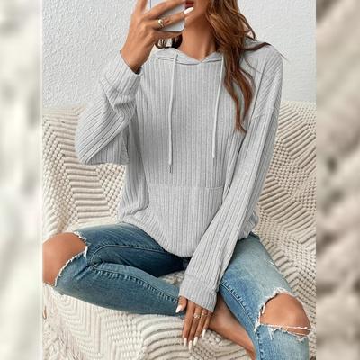 Women's Sweatshirt Solid Color Casual Knitwear Fashion Hoodie Hole Strip Pocket Pullover