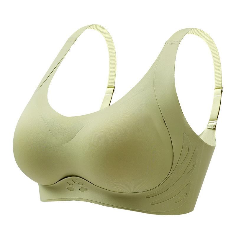 Traceless underwear women's small breasts gather and show large upper support jelly strip D soft support one-piece fixed cup bra