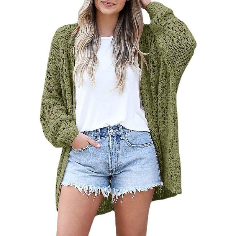 New Fashion Fall New Arrival Cardigan Long Sleeves Loose Sweater Pure Color Cut Out Coat Sweater Female Export Elegant