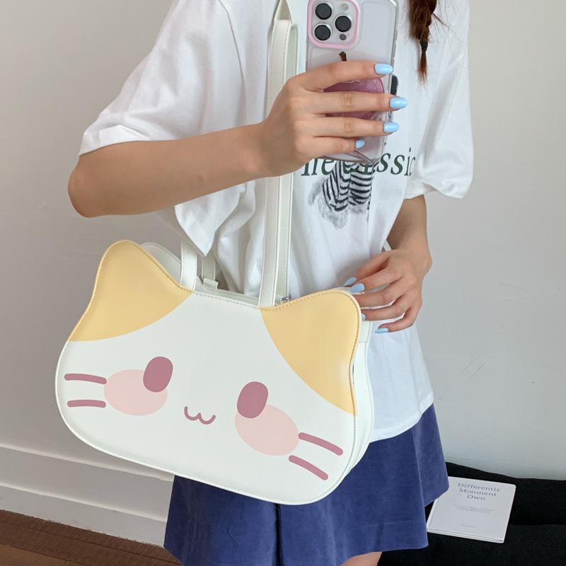 2025 New Cute Cartoon Hello Kitty Daily Hand Carry Out Bag Glossy Fashion Shoulder Bag Double Shoulder Large Capacity