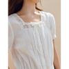 INMAN French Lace Tie-Neck Square Collar Cotton Shirt