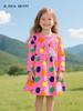 Autumn European Style Girls' Long-Sleeved Cartoon Print Princess Dress - Knitted Cotton, Round Neck