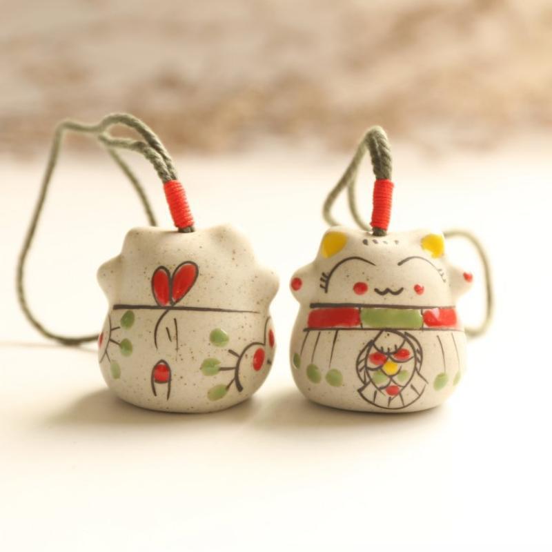 1/5pcs Lucky Cat Ceramic Pendant Hanging Foyer Decor Sunny Day Doll Handicraft Gift Cat Bag Room Decoration Accessories