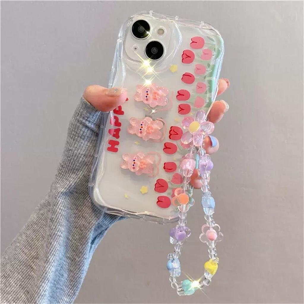 3D Flower Animal Casing For Samsung Galaxy S25 S24 S23 S22 S21 Plus Ultra S20 S21 S24 FE A54 A15 S23+ S24FE 5G Case With Chain