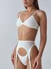 Sexy Polka Dot Lingerie Set 5Pcs Mesh Transparent Bras Thongs With Bow Leg Ring Erotic Intimate Wear