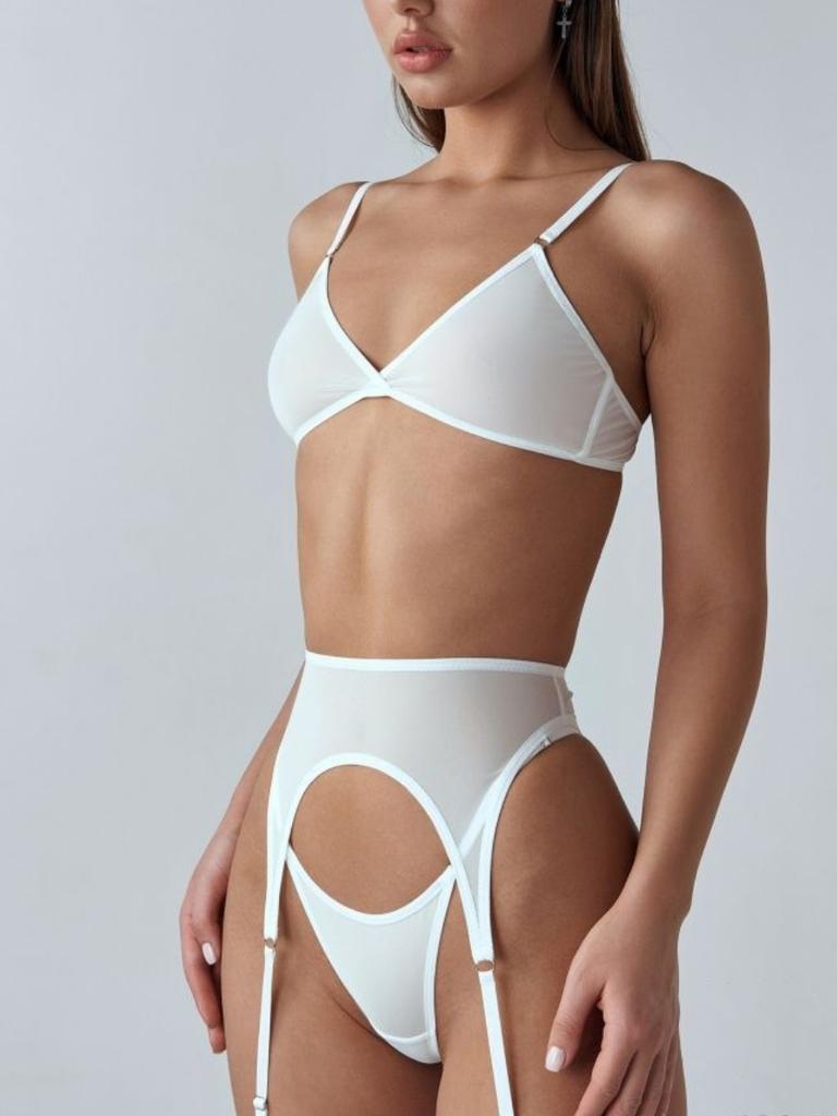 Sexy Polka Dot Lingerie Set 5Pcs Mesh Transparent Bras Thongs With Bow Leg Ring Erotic Intimate Wear