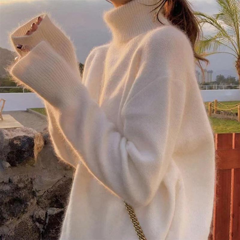Nerzsamt Rollkragen weicher wachsartiger neuer Mohairpullover Retro-Lazy-Style Strickpullover Herbst- und Winterbekleidung