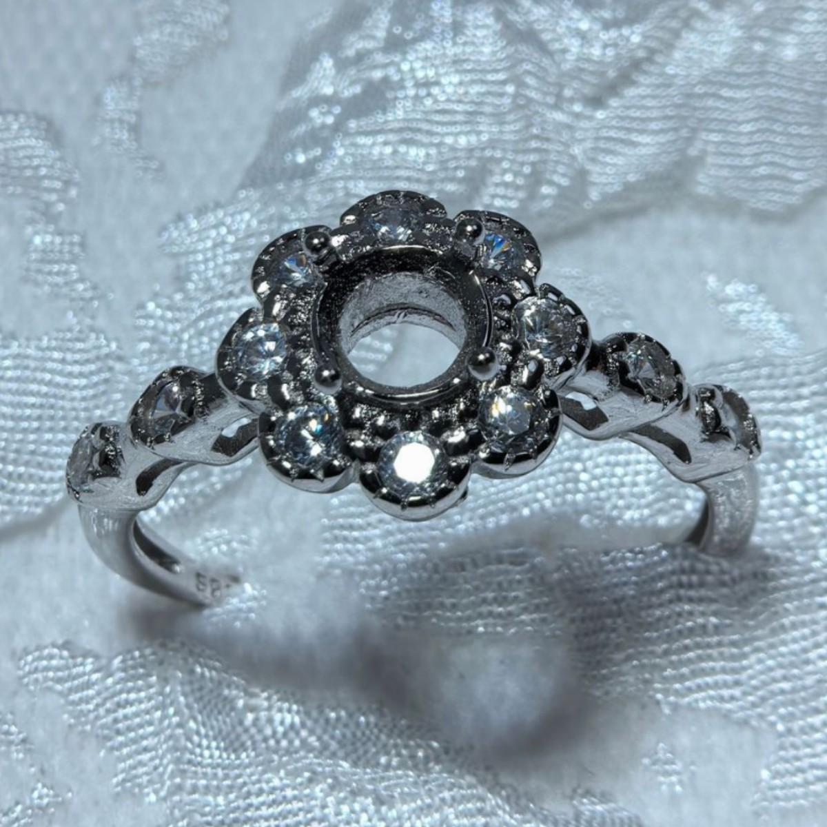 S925 Sterling Silver Baoxiang Flower Gemstone Ring with 5mm Empty Setting Adjustable Open Size