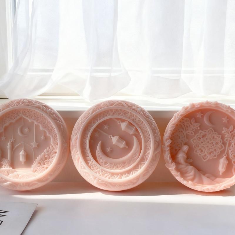 Ramadans Arabic Reusable Silicone Mold in Round Shape for Aromatherapies Candle Soap Making and Chocolate Crafts Supplies
