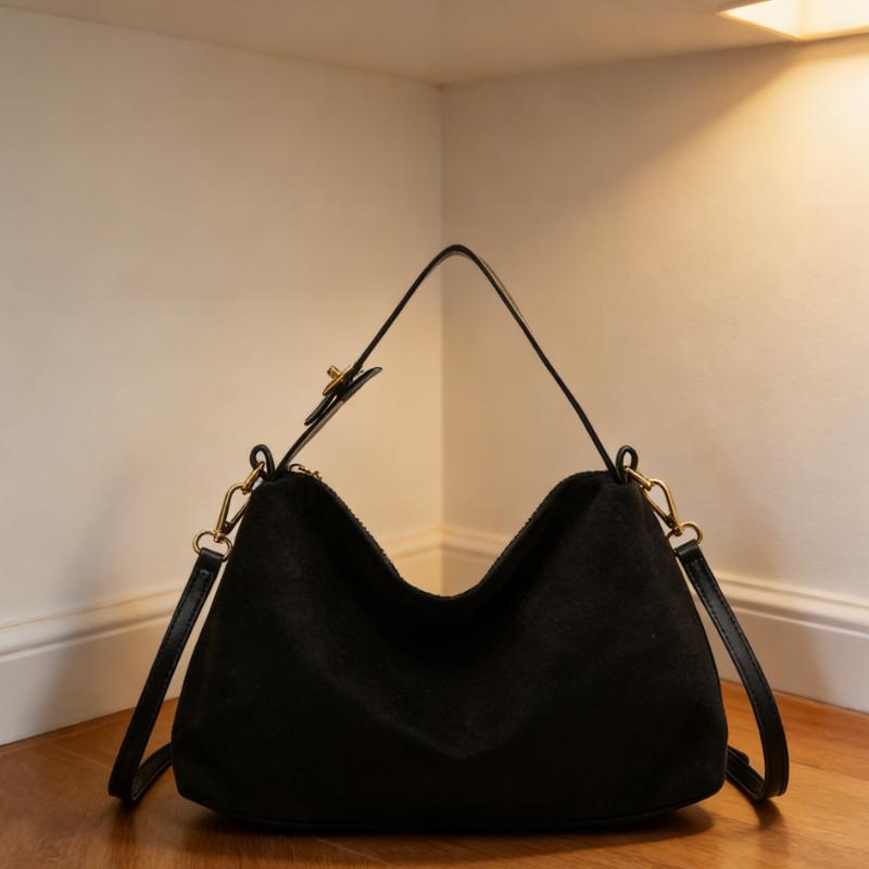 

Faux Suede Solid Color Zipper Large Capacity Casual Light Luxury Temperament Shoulder Bags 2026 High Quality Versatile Bags чёрный