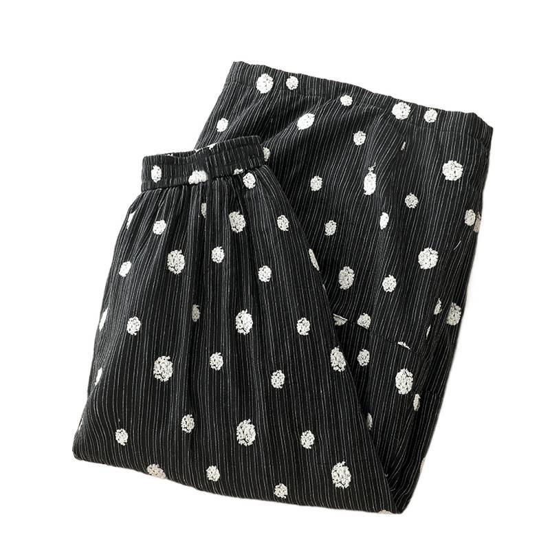 2026 Women's Quilted Polka Dot A-line Skirt - Black Cotton Linen, Thickened for Autumn/Winter