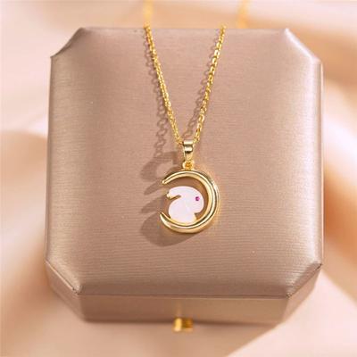 Japan and Korea Simple Rabbit Necklace Female Moon Jade Rabbit Pendant Niche Jewelry