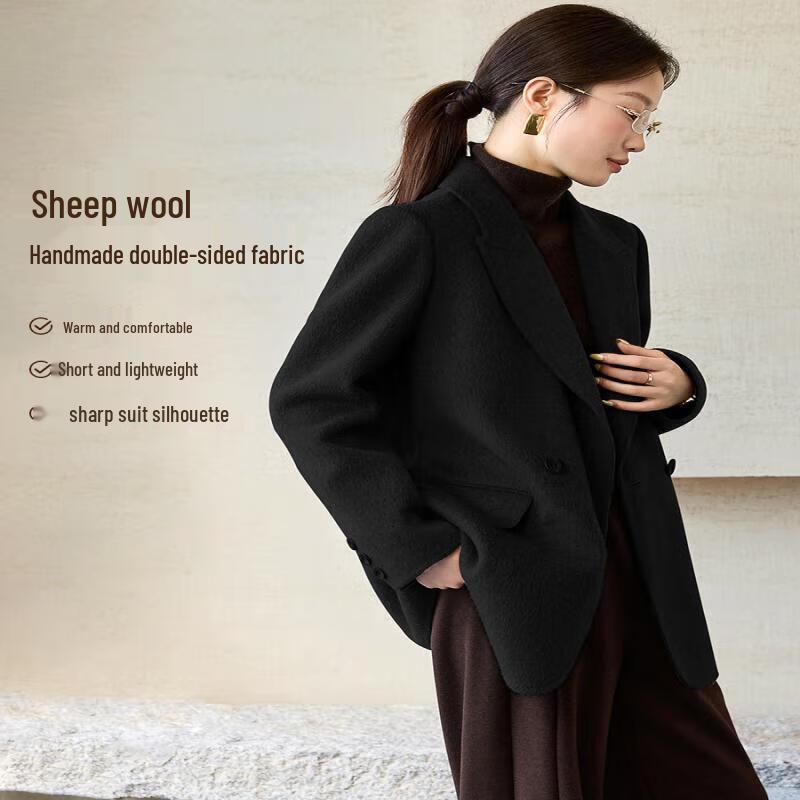 

Women s 2025 Winter Double-Faced Wool Peak Lapel Coat