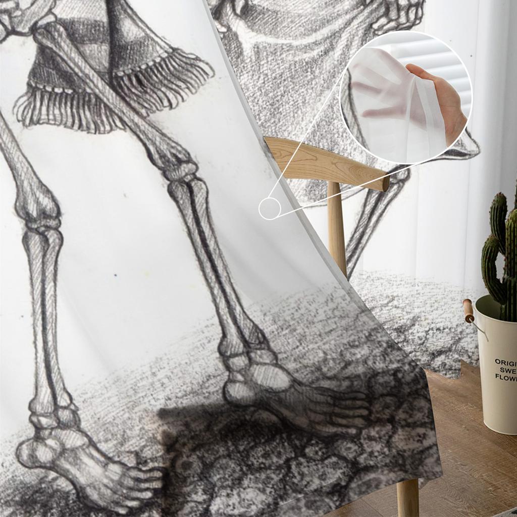 Skull Skeleton Hat Bottle White Tulle Sheer Window Curtains for Living Room the Bedroom Modern Voile Organza Curtains Drapes