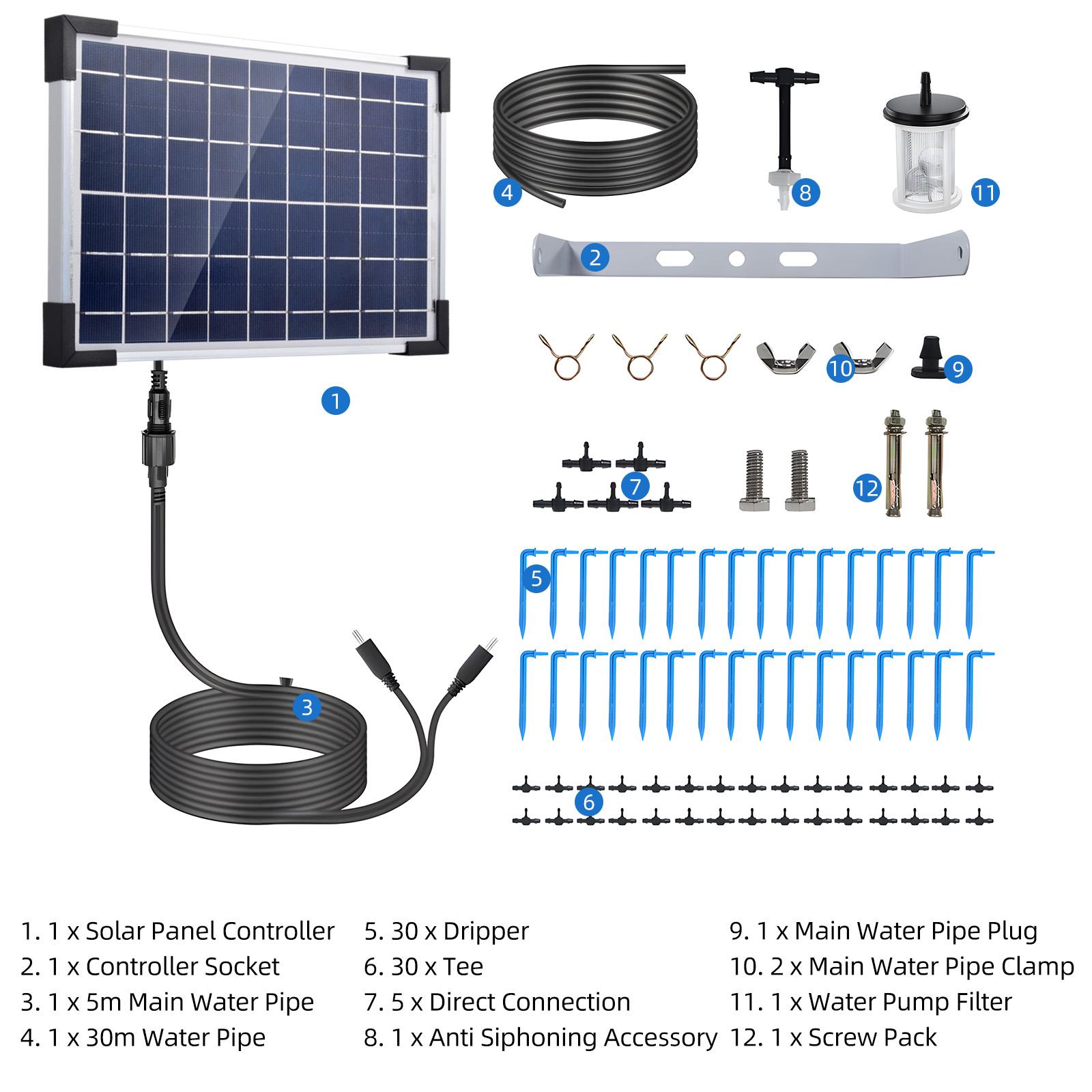 

Solar Auto Drip Irrigation System Solar Powered Drip Irrigation Kit Built-in 2200mAh Battery Supported 30 Pots 7 Timer Modes