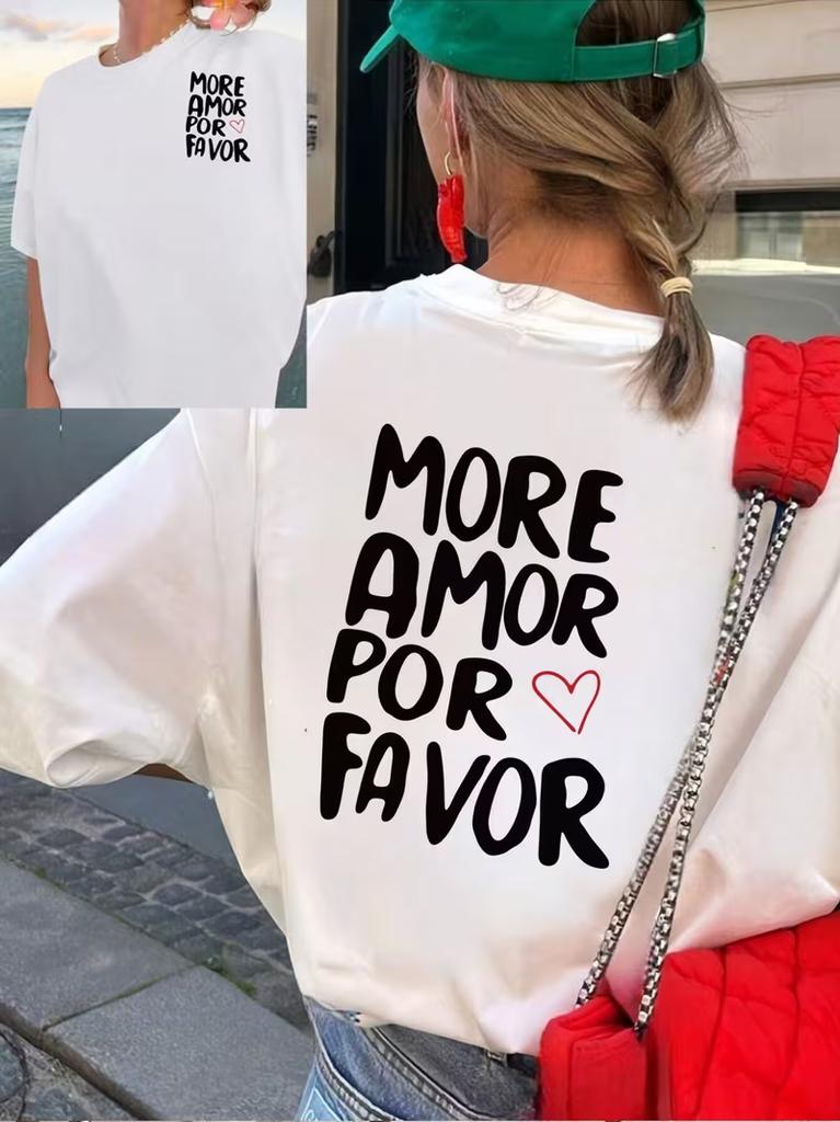 More Amor Por Favor Rainbow Color Spanish Text Double Side Chest Back Graphic Tshirt Unisex Oversized Y2k Streetwear Cotton Tee