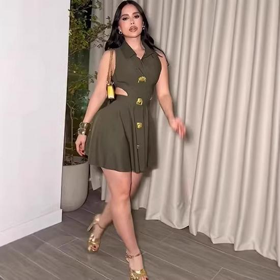 2025 Summer European & American High-Waisted One-Shoulder Halter Mini Dress XX-Large оливковый