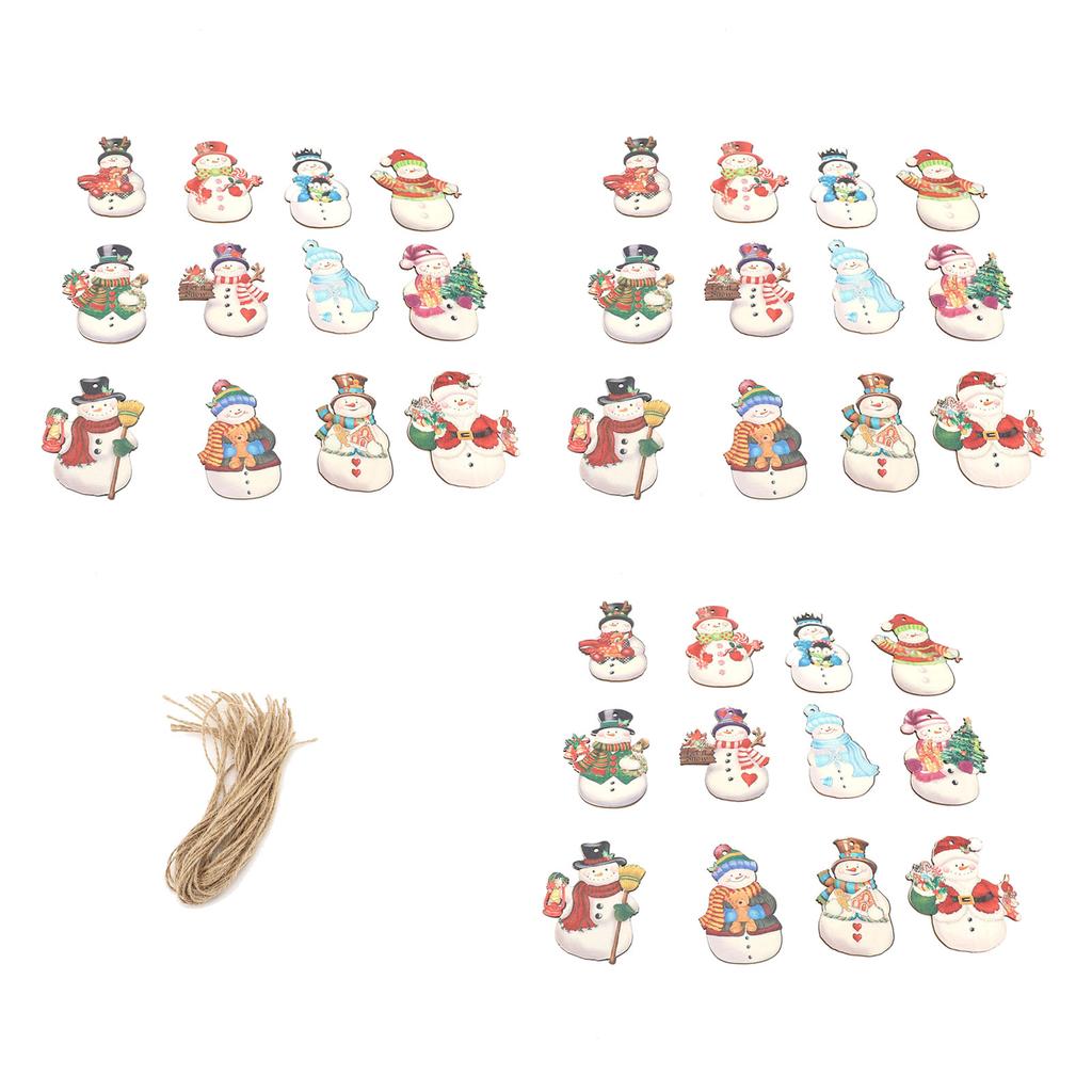 36PCS Xmas Snowmen Wood Ornaments Xmas Tree Hanging Decorations Crafts with Hemp Ropes for Winter Ho