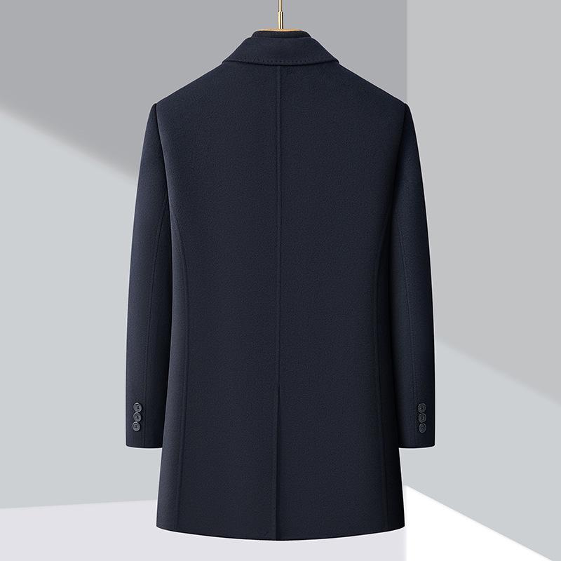 Winter thickened down lining woolen mid-length double-sided wool men's middle-aged lapel coat woolen coat detachable