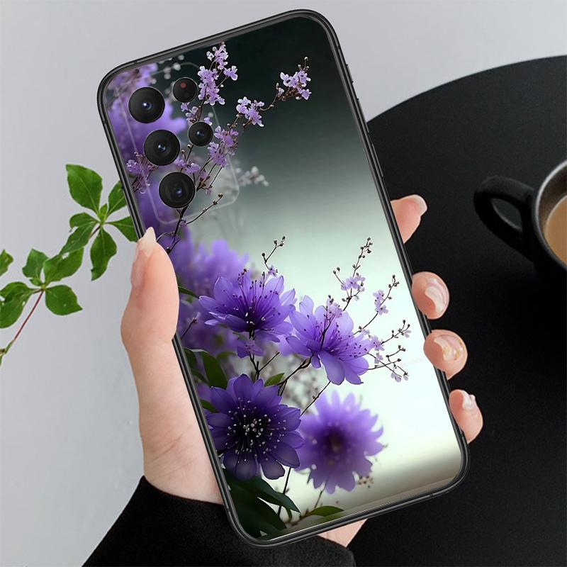 Purple Flower Rose Peony Cherry Phone Case For Samsung Galaxy S26 S25 S24 S23 S22 Ultra S23 S22 S25 Plus S24 FE S26Edge