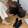 Small Versatile Pointed Women's Single Boots Elastic Suede Boots Women's Short Boots Skinny Boots Black with Daily Thin Heel College Style