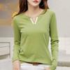 Damen Frühling und Herbst Bottoming Shirt Einfarbig Langarm V-Ausschnitt Pullover Tops