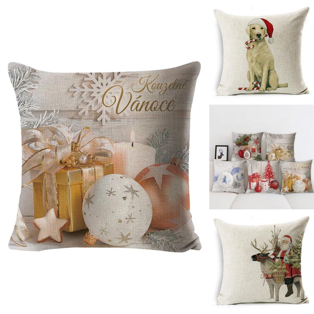 Luxurious 18" Merry Christmas Pillow Case Cotton Linen Cushion Cover For Home Decor