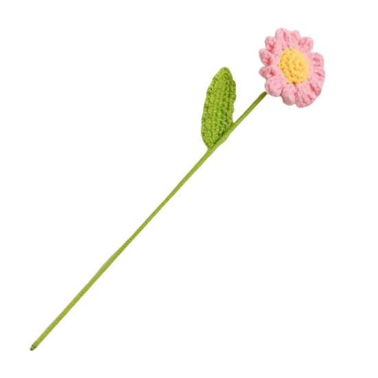 Crochet Flower with Leaves Handmade Knitting Yarn Floral Decoration Home Office Table Centerpiece Mother's