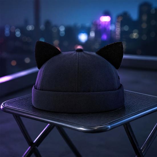 Adjustable Streetwear Cap Brimless Cat Ear Hat, Cute Docker Cap, Skullcap, Stylish Size Street Hat Sailor for Women Men Casual Wear Durable