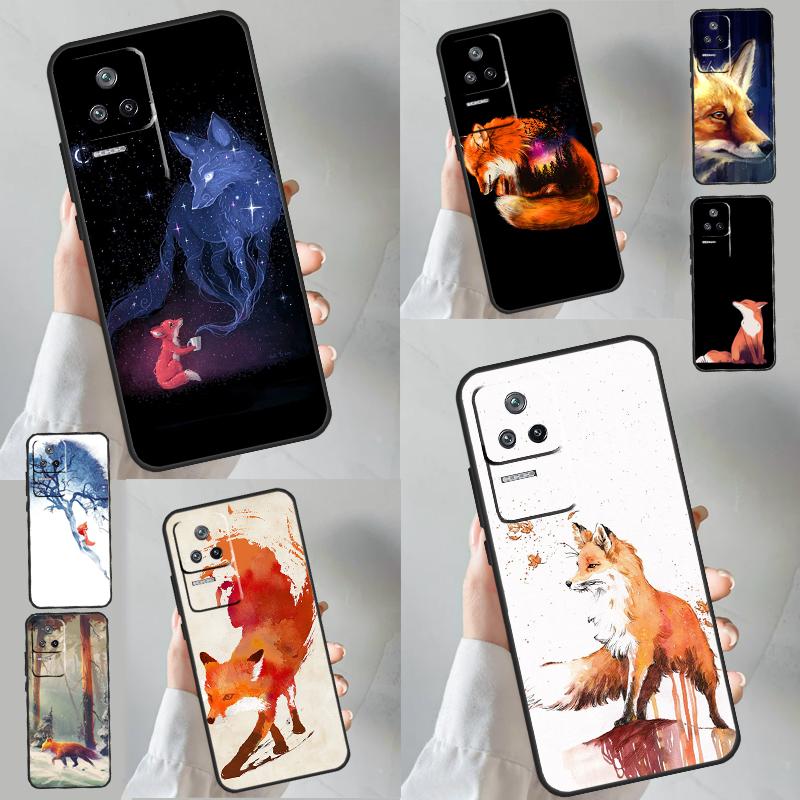 Watercolor Painting The Fox Case For Xiaomi 14 Ultra 13 11T 12T 13T Pro 12 Lite POCO X6 Pro M6 X3 X4 X5 M5s F3 F5 Cover