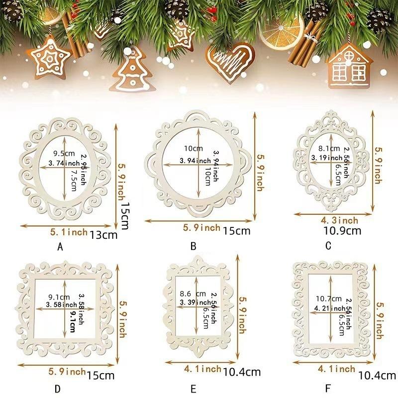 24 PCS Vintage Carved Wooden Frames Set with Jute String, 6 Designs for Photo Display, DIY Crafts, Wedding & Home Wall Decor