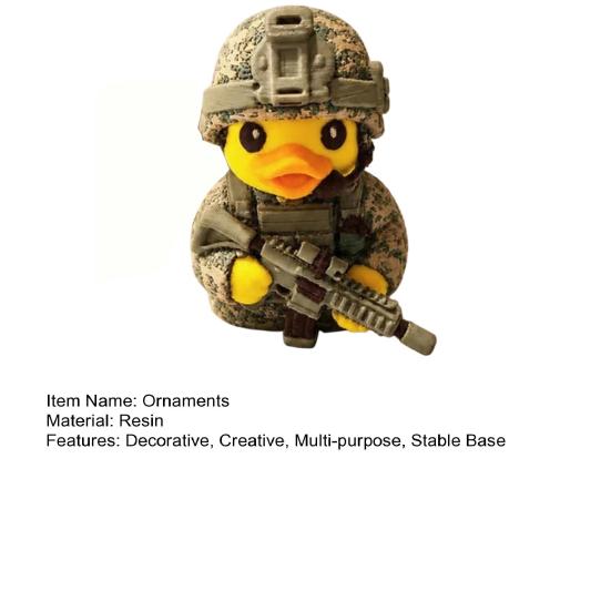 Unique Office Table Ornaments Tactical Yellow Duck Figurine, Resin Ornament with Camouflage Combat Desk Decor Gear, Soldier Statue for Home