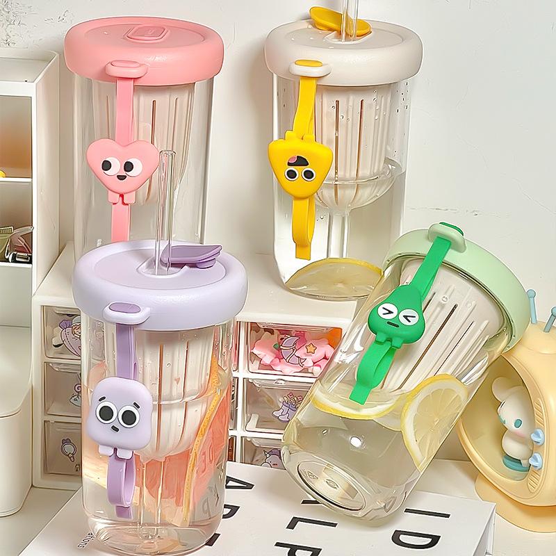 High Temperature Resistant and Anti Drop Plastic Cup for Tea Separation, Student Straw Cup, Portable Handle Water Cup