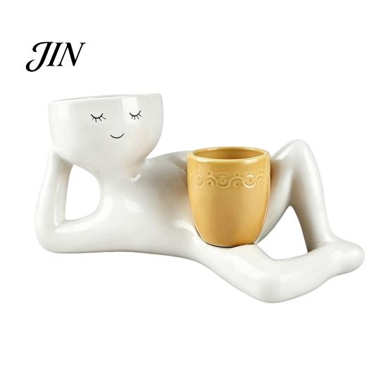 Home Decoration Planter Lazy Guy Planter, Little Character Flowerpot Ornament, Creative Lying Durable Humanoid Double Pot for Succulents Garden Decor