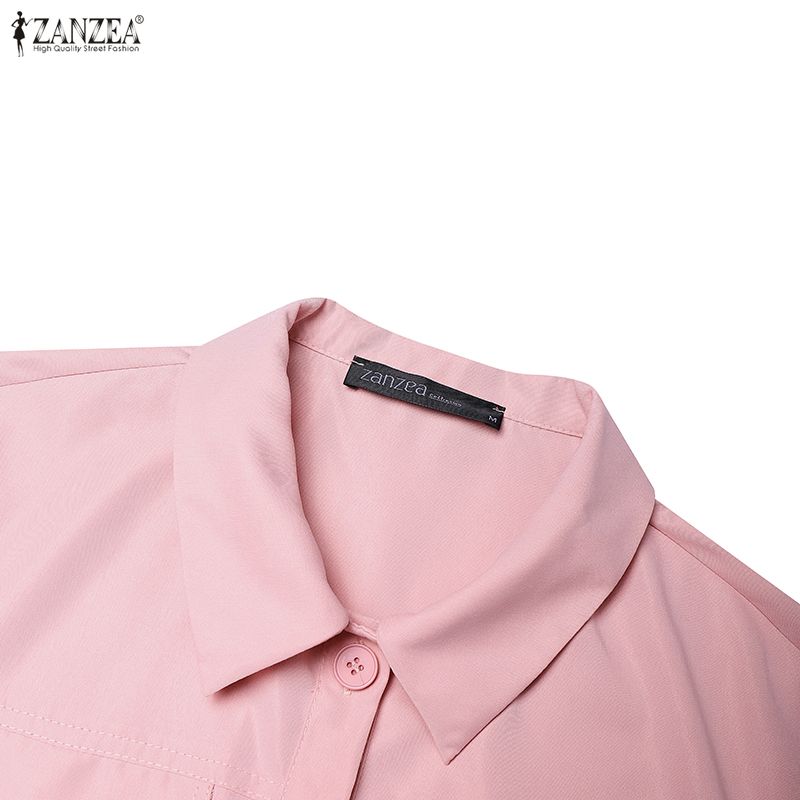 ZANZEA Women Casual Turn Down Collar Summer Short Sleeve Dress