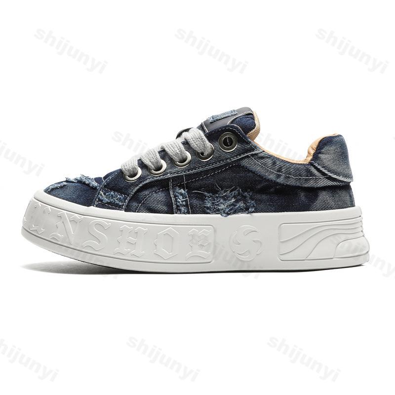 Fashion 2025 Spring Men's Low Top Denim Casual Sports Shoes Fashion Versatile Height Increase Breathable Daily Chunky Sneakers for Men