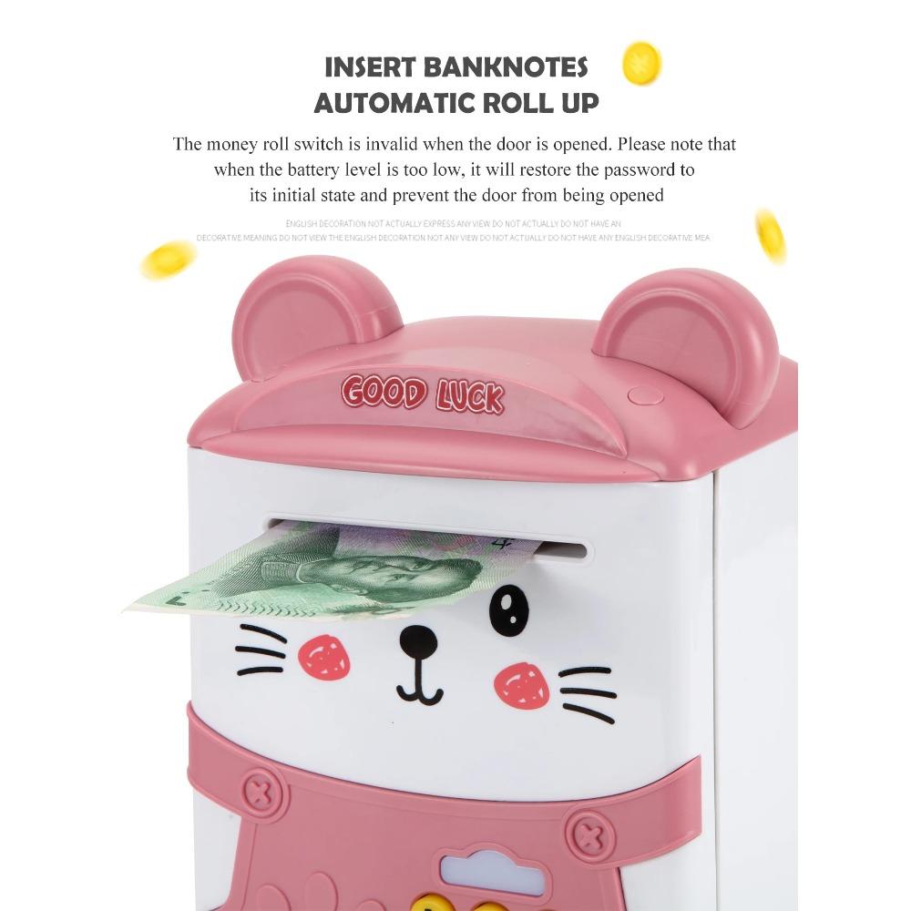 Brinquedos Cofre de Porquinho ATM, Divertido Eletrônico Música Desenho Animado Senha de Impressão Digital Caixa Simular Desbloqueio de Senha de Impressão Digital Presentes para Crianças