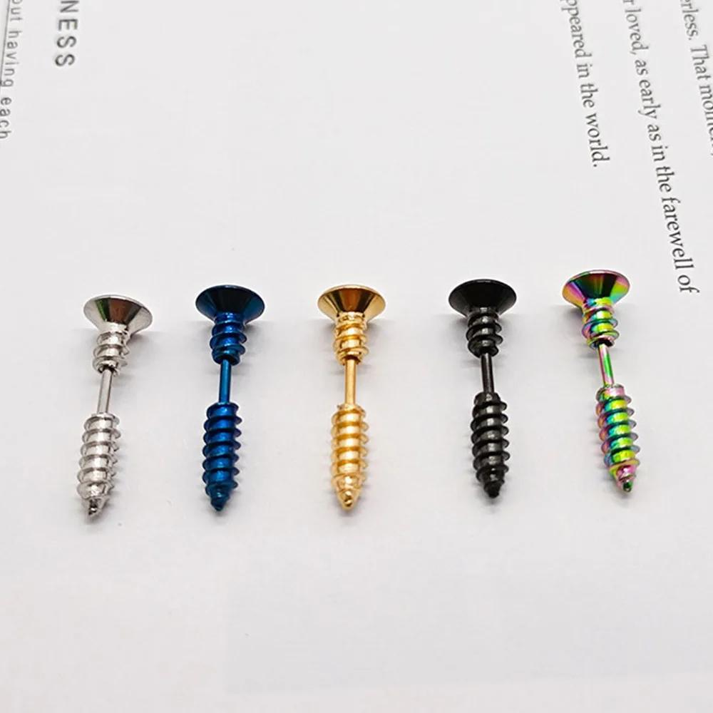 1Pc Stainless Steel Screw Stud Earring Punk Rock Helix Piercing Unisex Stud Earring Bulk Gothic Studs Ear For Men Jewelry