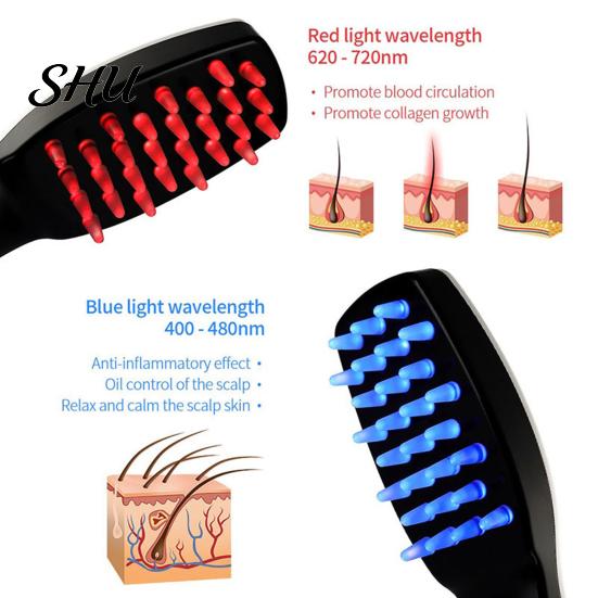 Escova de Cabelo com Terapia de Luz Pente Elétrico para Crescimento Massageador Profissional do Couro Cabeludo Ferramenta de Estimulação do Folículo Cabeludo Tratamento da Queda Portátil Massagem