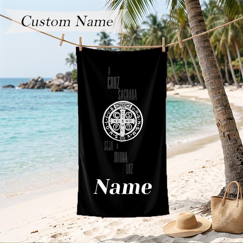Medal of Saint Benedict Custom Name Printed Beach Towel Personalized Soft Towel For Swimming Beach Travel