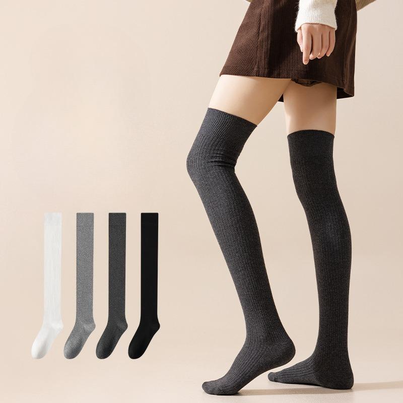 Chaussettes montantes, Chaussettes de compression automne et hiver, Chaussettes amincissantes, Chaussettes en coton de couleur unie, Chaussettes montantes polyvalentes, Dames
