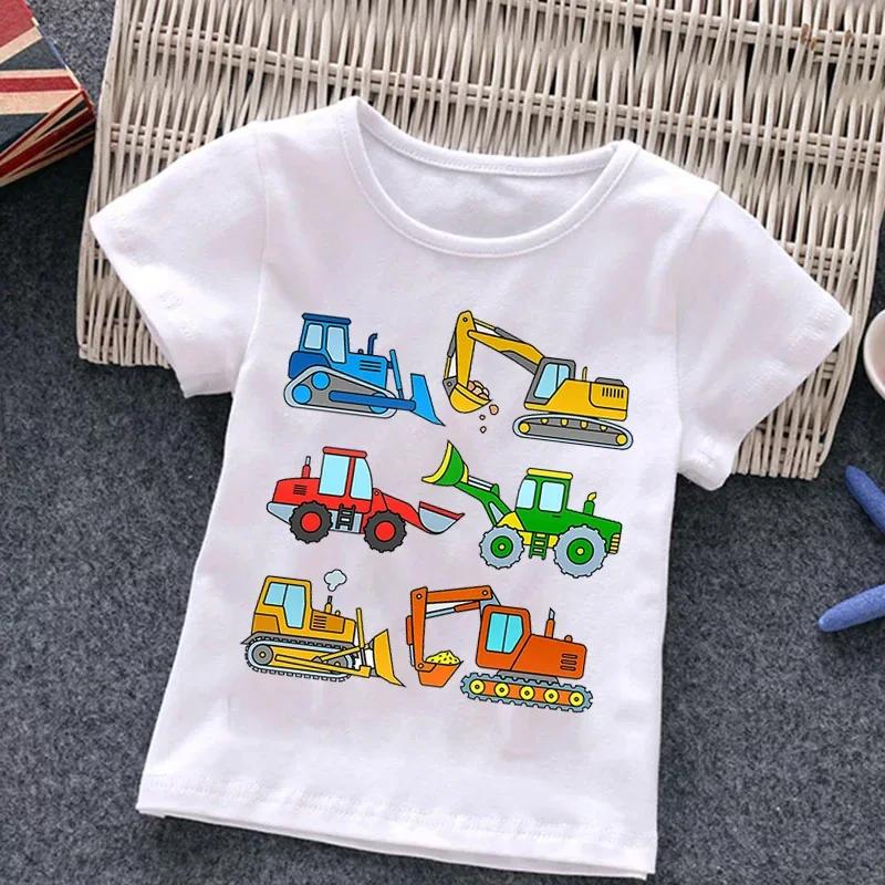 Firetruck Firefighter Kids Clothes Short-sleeved T-shirts Children Sweatshirt Cartoon Cartoon Car Excavator Boys Girls Clothing