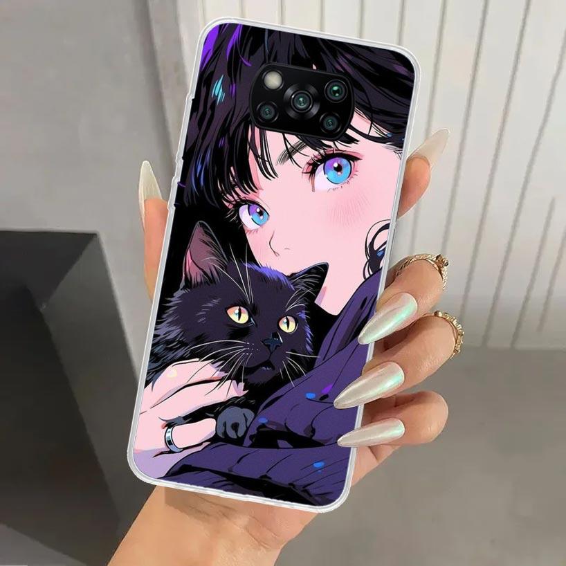

Anime Girls Cute Black Cat Phone Case for Xiaomi Poco X5 X6 X7 Pro F7 Ultra M7 Redmi 15 15C 13 13C 12 12C 10 10A 10C 9 9A 9C 9T Redmi 9T