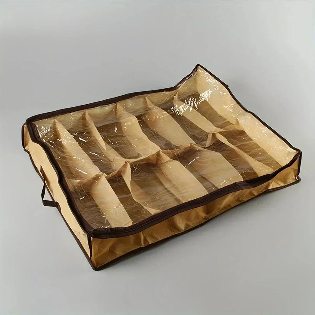 12 Grid Space Saving Shoe Storage Box with Dustproof Transparent Lid Waterproof Non Woven Organizer Closet Home Organization Box