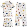 Summer Pajamas Women's Lazy Style Cartoon Kitten Cardigan Short-sleeved Three-piece Casual Women's Loungewear