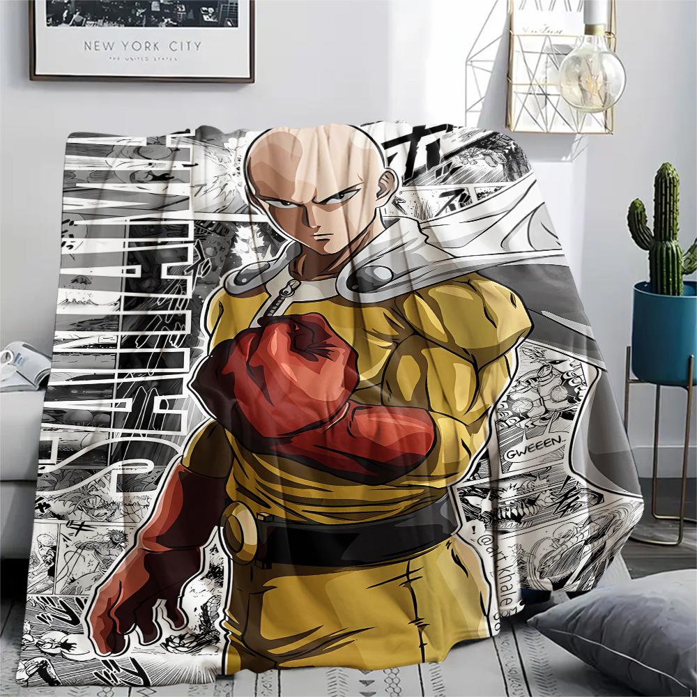 1 Stück One-Punch Man Aufdruck Flanelldecke, Hohe Qualität für Alle Jahreszeiten, Heimdekoration, Wärme und Komfort, Perfekt für Weihnachtsgeschenke