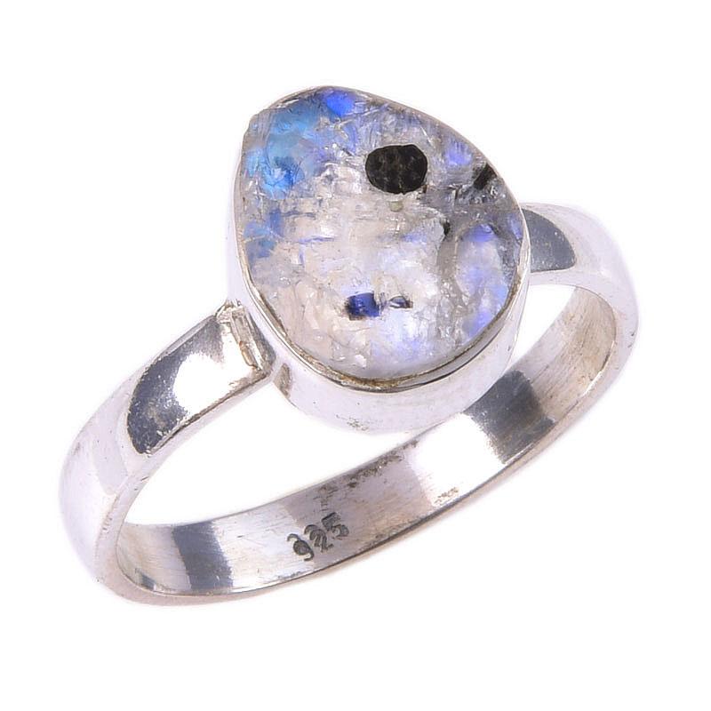 Natural Rainbow Moon Stone Gemstone Handmade 925 Sterling Silver Ring S.7 P7u52